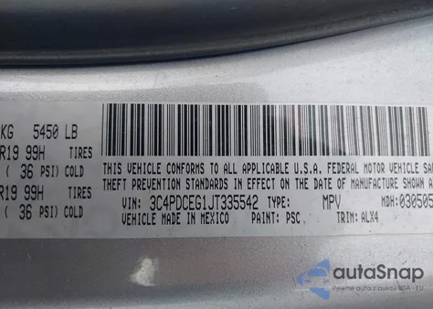 2018 Dodge Journey Gt z USA, uszkodzony, nr VIN 3C4PDCEG1JT335542